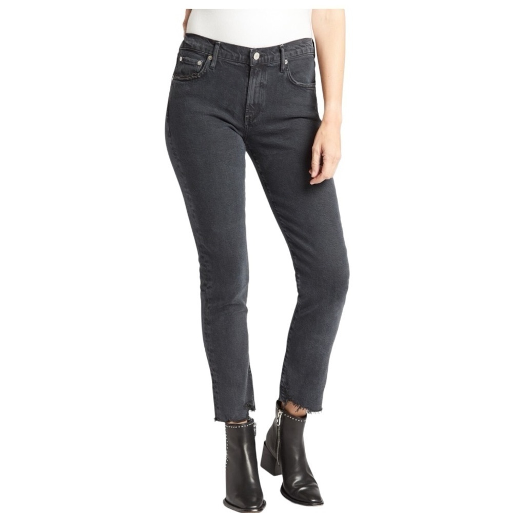 AGOLDE Toni Mid Rise Straight Leg Jeans Black Distressed Hem Size 26 A133D-3002